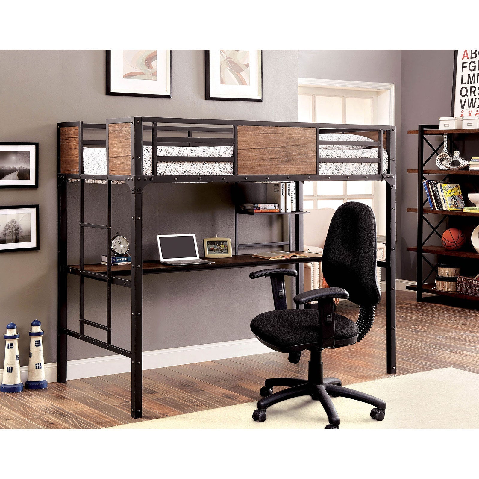 CLAPTON Black Twin Bed w/ Workstation - ATL FURNITURE