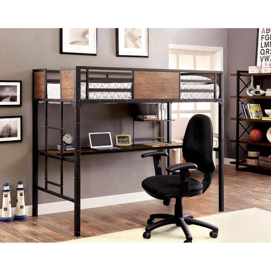 CLAPTON Black Twin Bed w/ Workstation - ATL FURNITURE