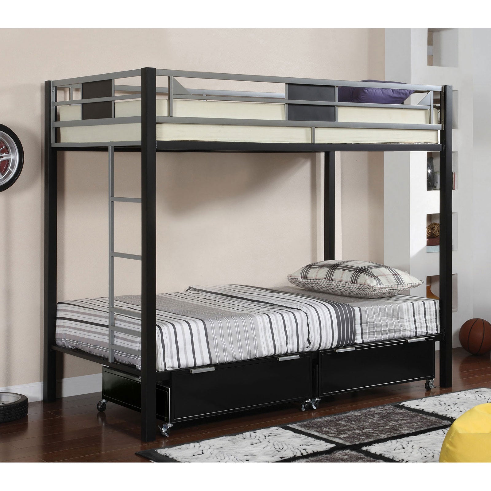 Clifton Silver/Gun Metal Twin/Twin Bunk Bed - ATL FURNITURE