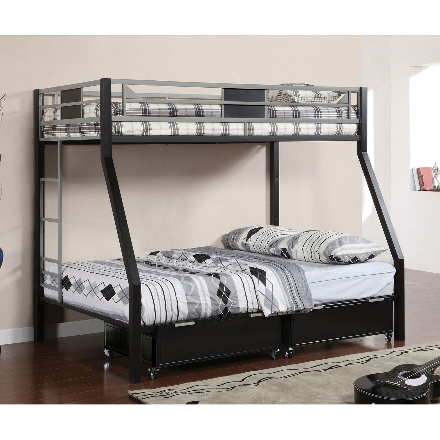 Clifton Silver/Gun Metal Twin/Full Bunk Bed - ATL FURNITURE