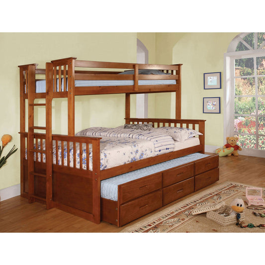 University I Oak Twin/Full Bunk Bed + Trundle - ATL FURNITURE