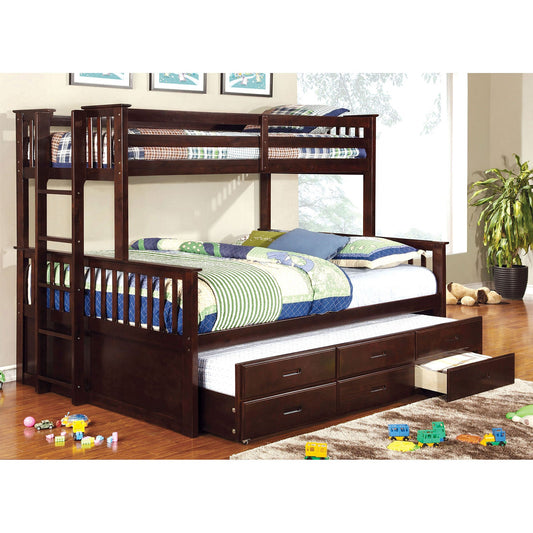 UNIVERSITY Dark Walnut Twin/Queen Bunk Bed + Trundle - ATL FURNITURE