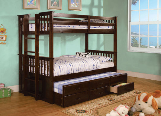 University II Dark Walnut Twin/Twin Bunk Bed + Trundle - ATL FURNITURE