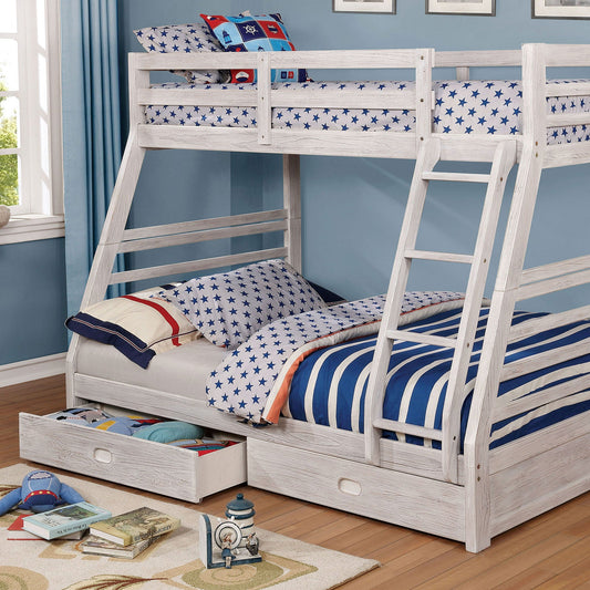 California III Wire-Brushed White Twin/Full Bunk Bed w/ 2 Drawers - ATL FURNITURE