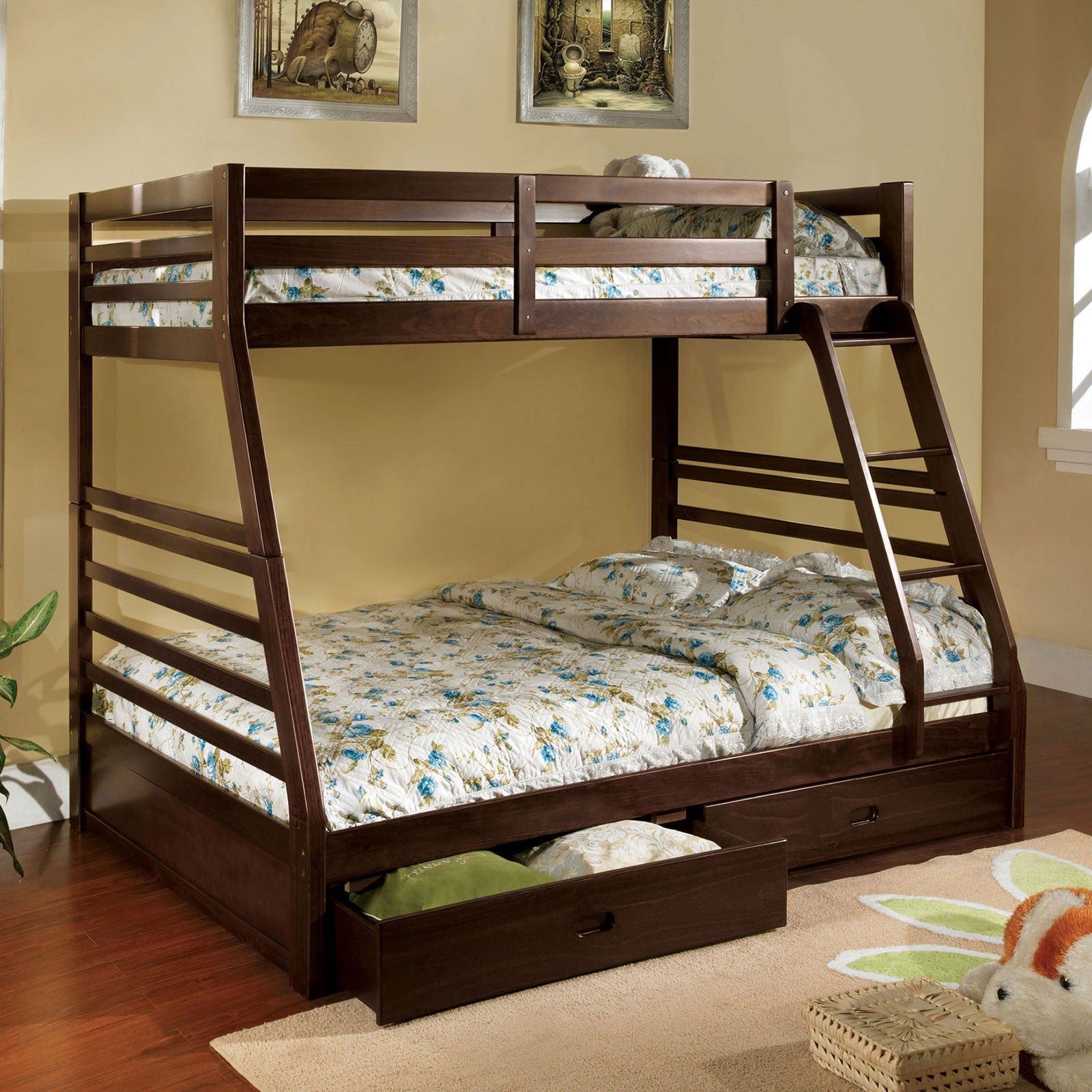 California III Dark Walnut Twin/Full Bunk Bed w/ 2 Drawers - ATL FURNITURE