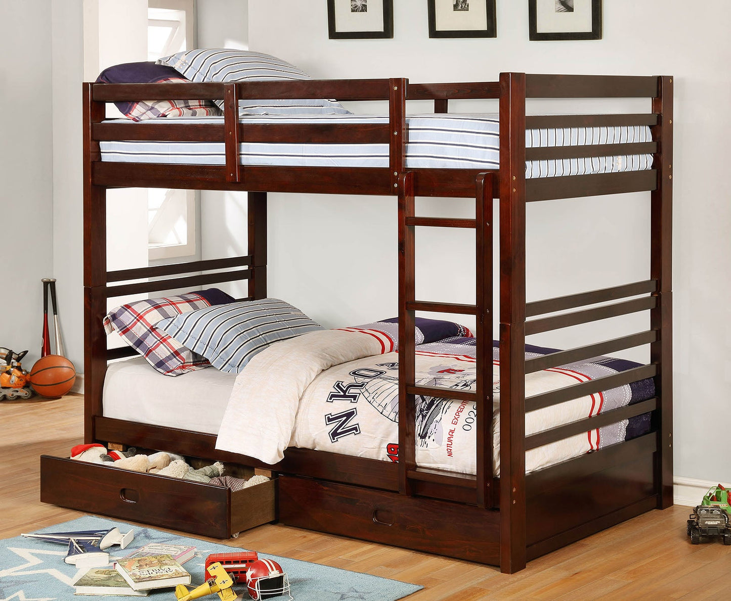 California IV Dark Walnut Twin/Twin Bunk Bed - ATL FURNITURE