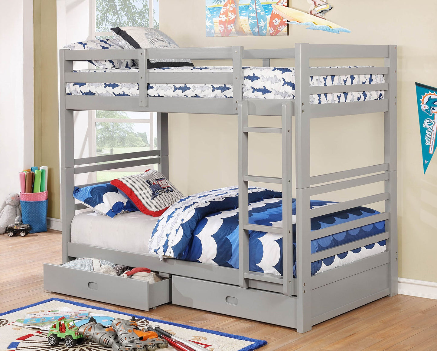 California IV Gray Twin/Twin Bunk Bed - ATL FURNITURE