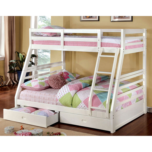 California III White Twin/Full Bunk Bed w/ 2 Drawers - ATL FURNITURE