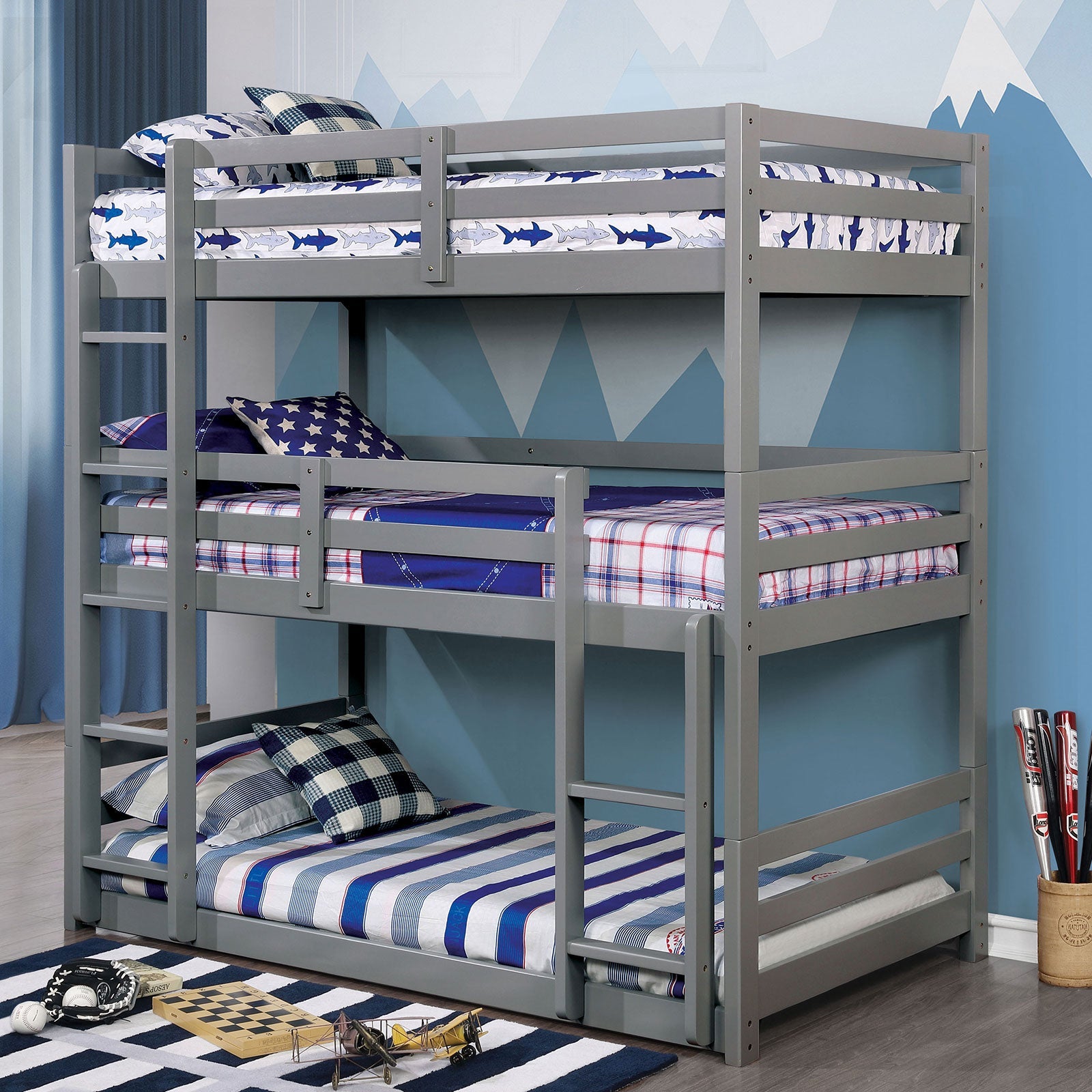 California V Gray Twin/Twin/Twin Bunk Bed - ATL FURNITURE