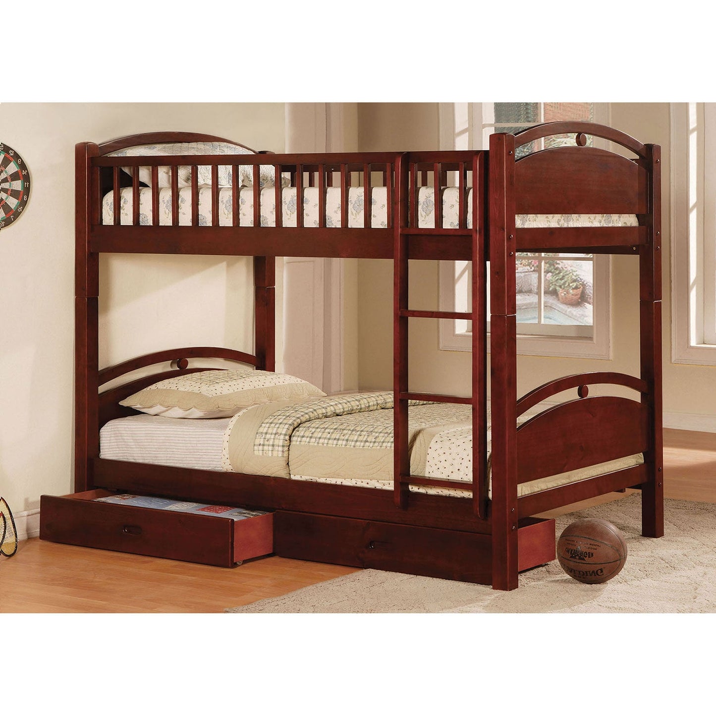 California I Cherry Twin/Twin Bunk Bed w/ 2 Drawers - ATL FURNITURE