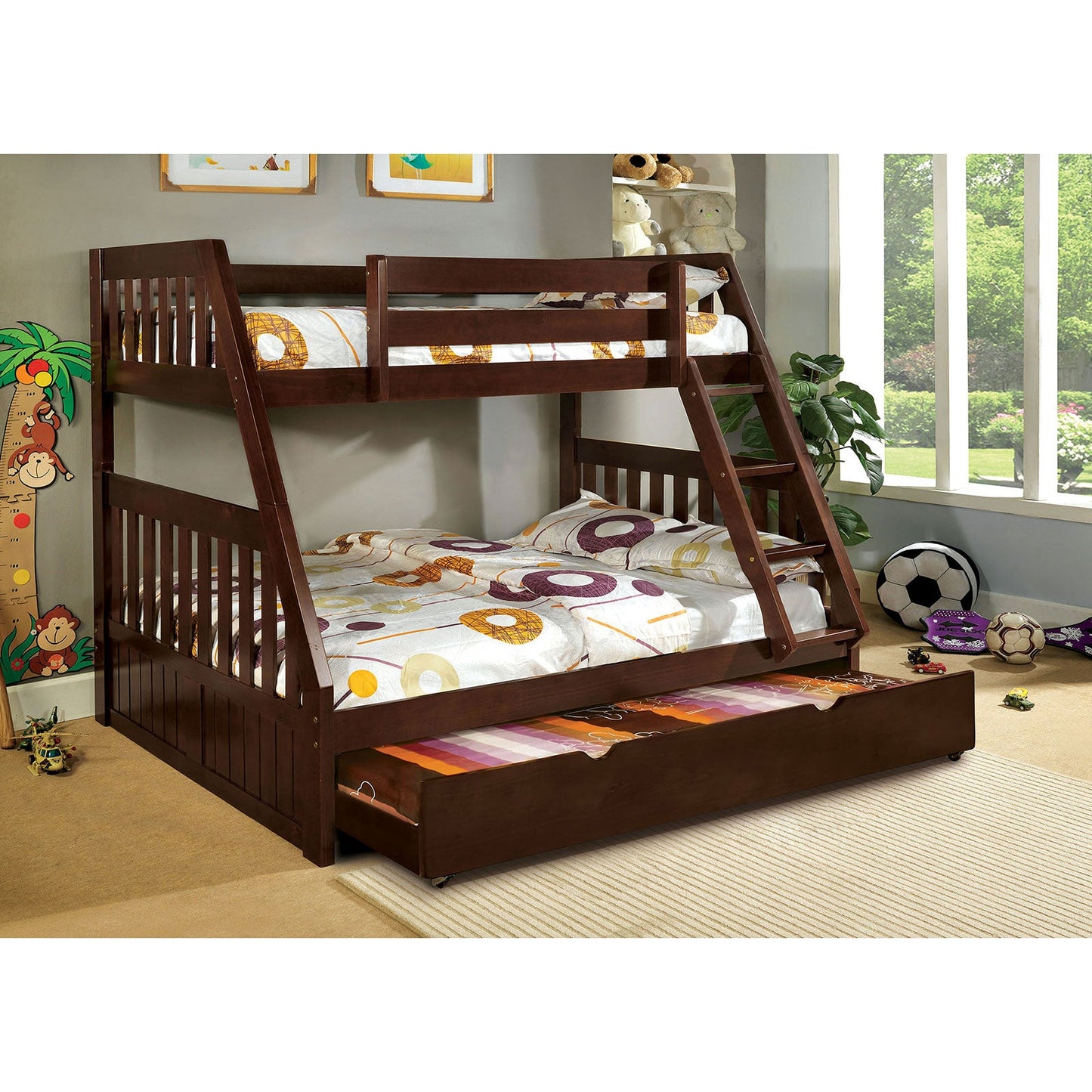 Canberra Dark Walnut Twin/Full Bunk Bed - ATL FURNITURE