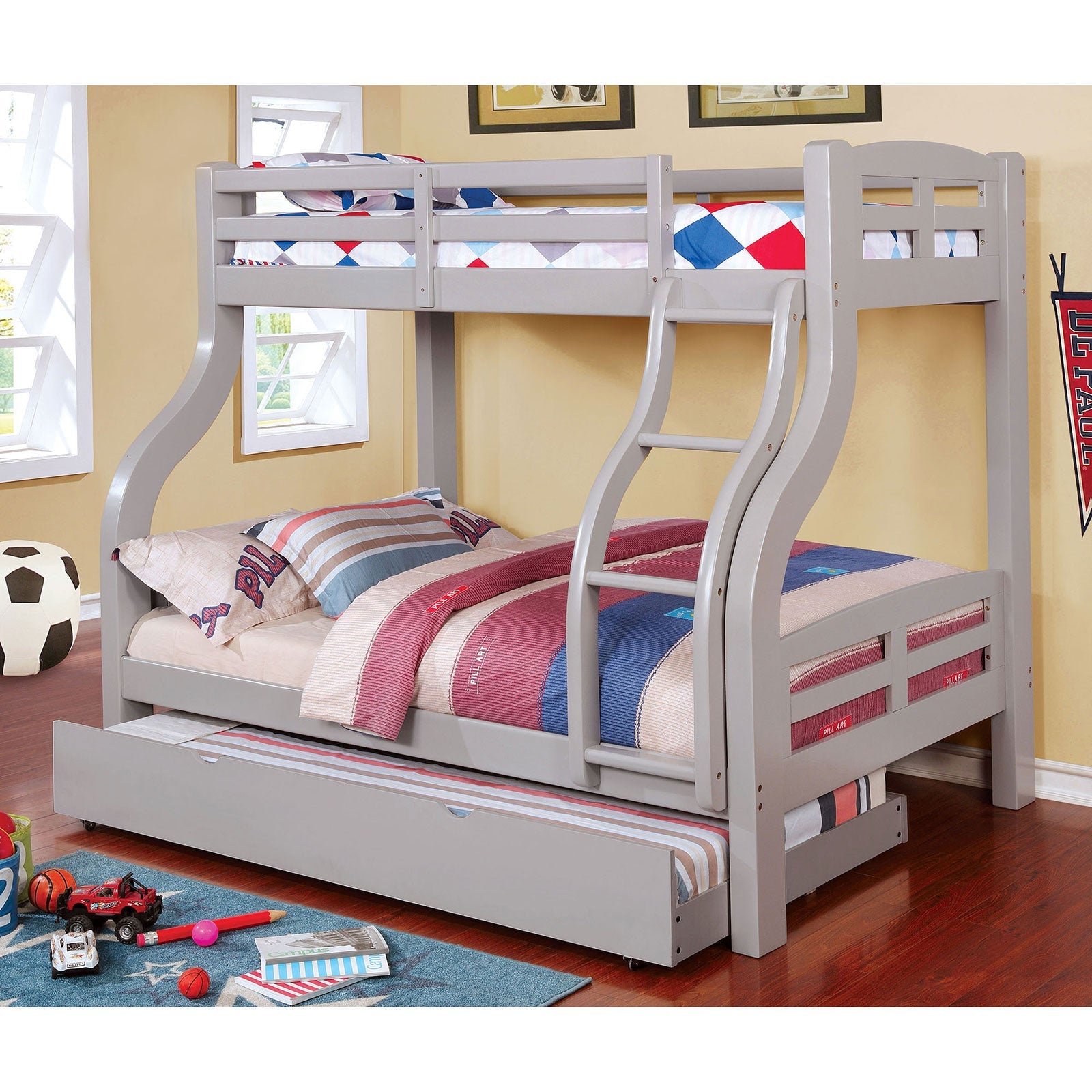 SOLPINE Gray Twin/Full Bunk Bed - ATL FURNITURE