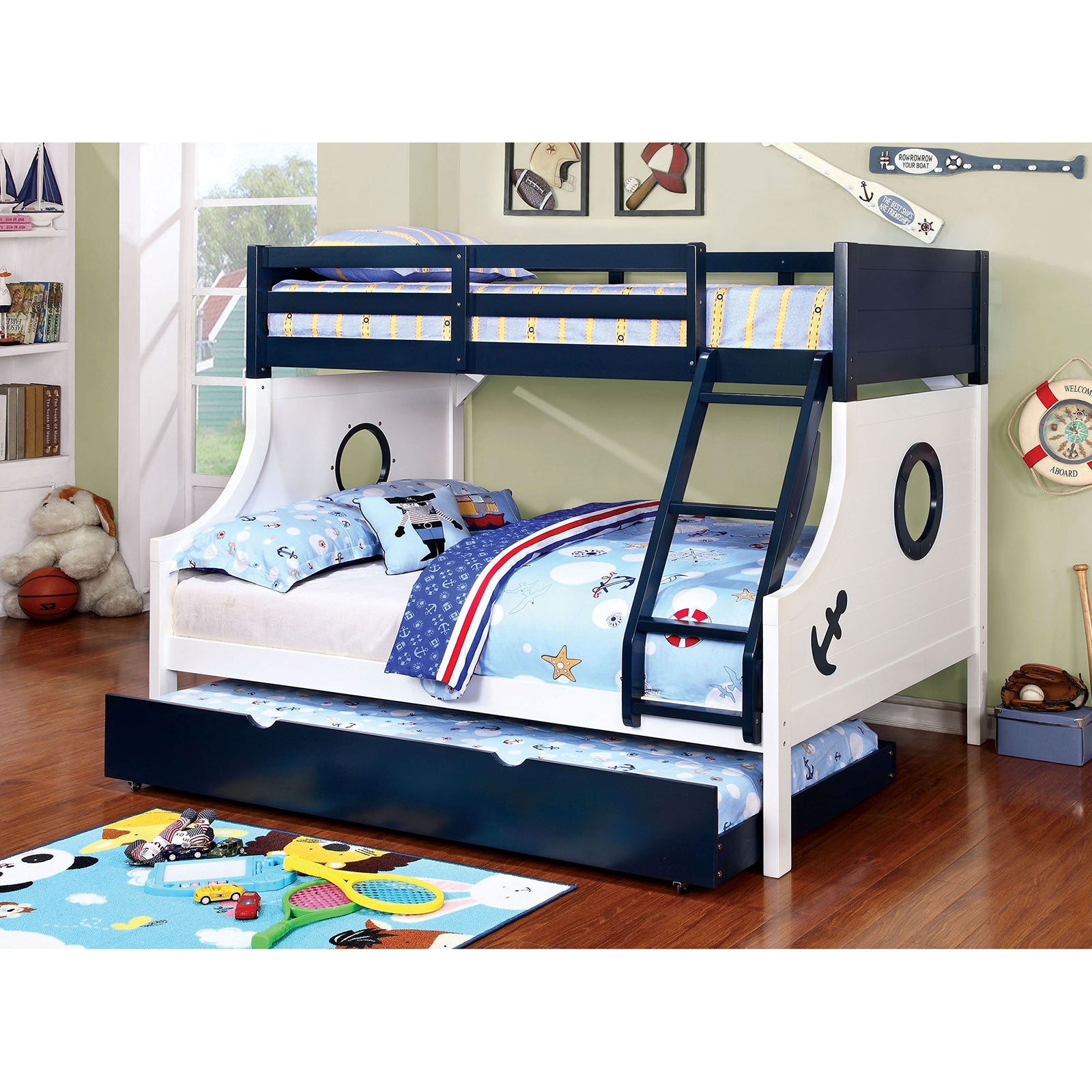 NAUTIA Blue/White Twin/Full Bunk Bed - ATL FURNITURE