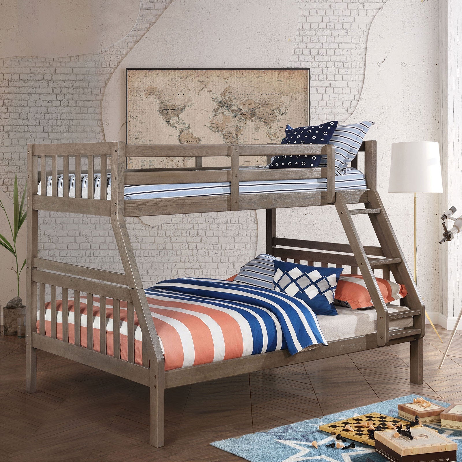 Emilie Wire-Brushed Warm Gray Twin/ Full Bunk Bed - ATL FURNITURE