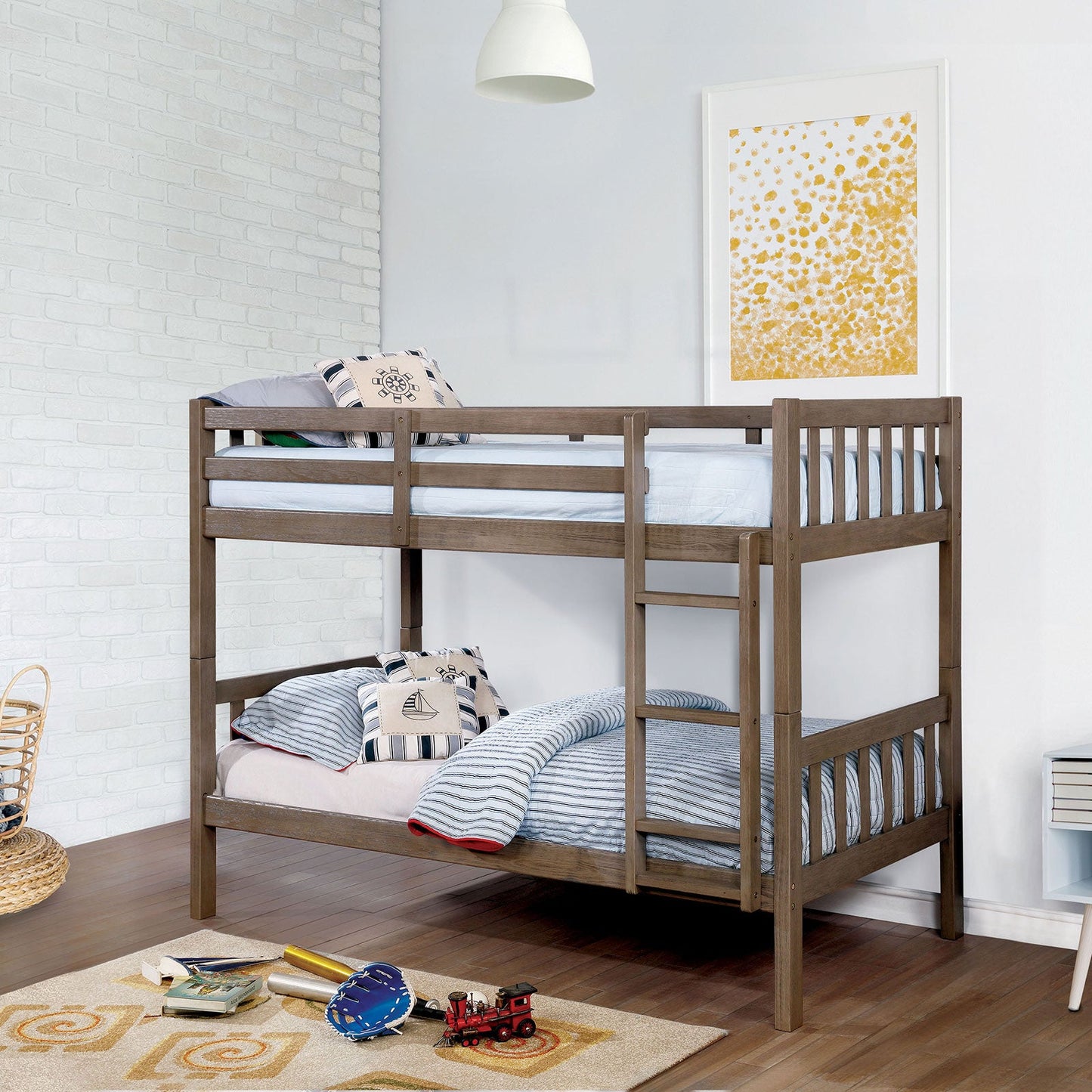 Emilie Wire-Brushed Warm Gray Twin/Twin Bunk Bed - ATL FURNITURE