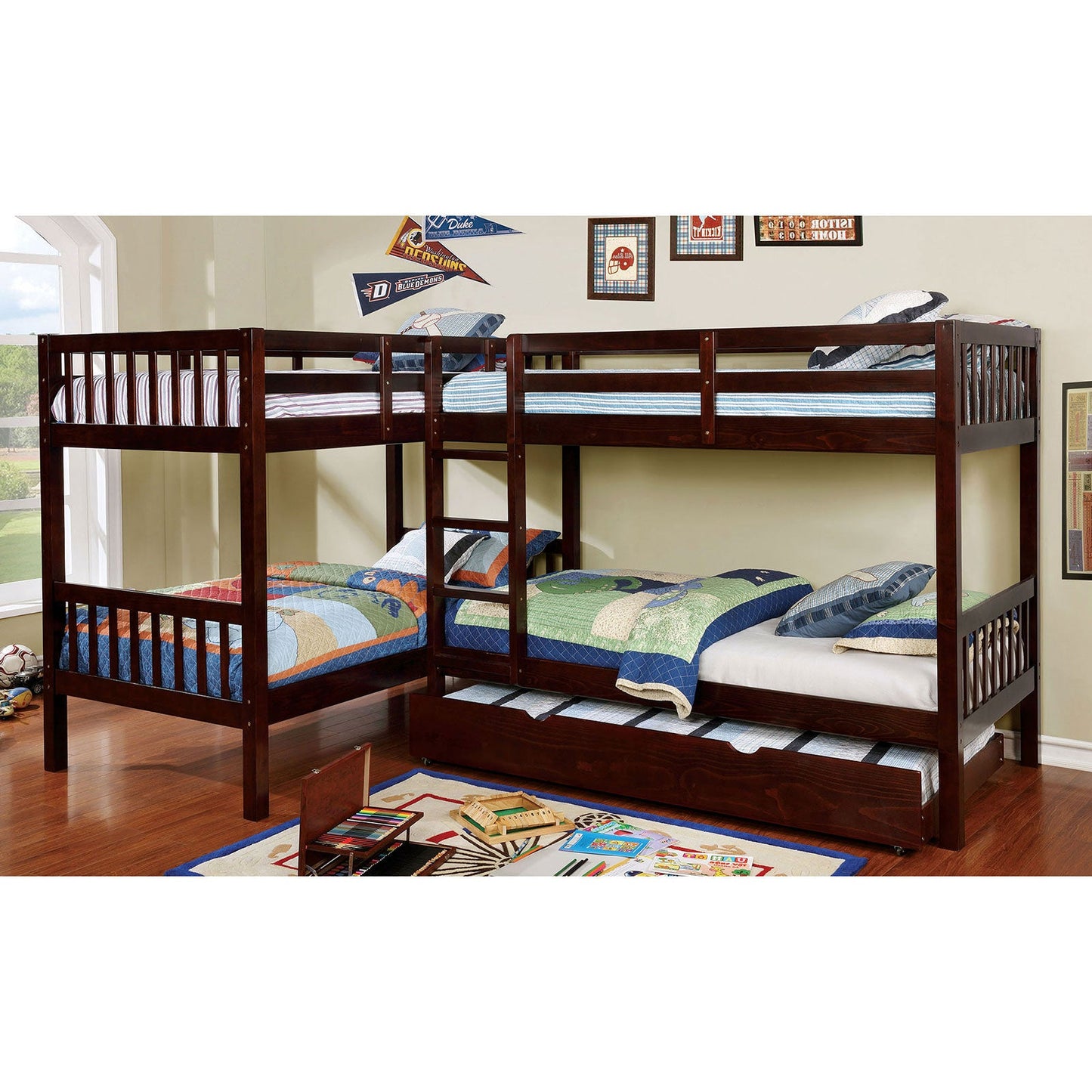 MARQUETTE Dark Walnut Quadruple Twin Bunk Bed - ATL FURNITURE