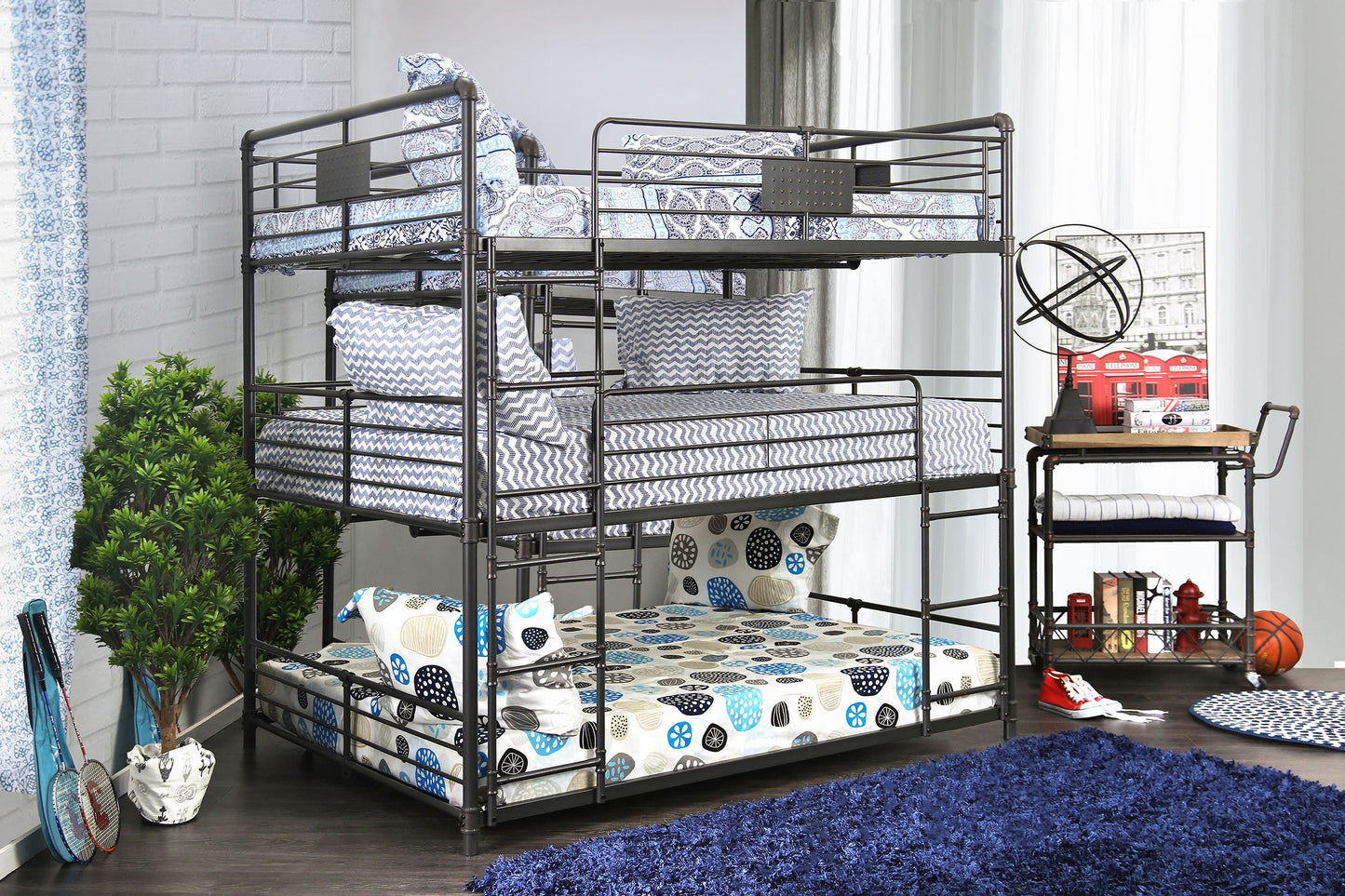 Olga I Sand Black Full/Full/Full Bunk Bed - ATL FURNITURE