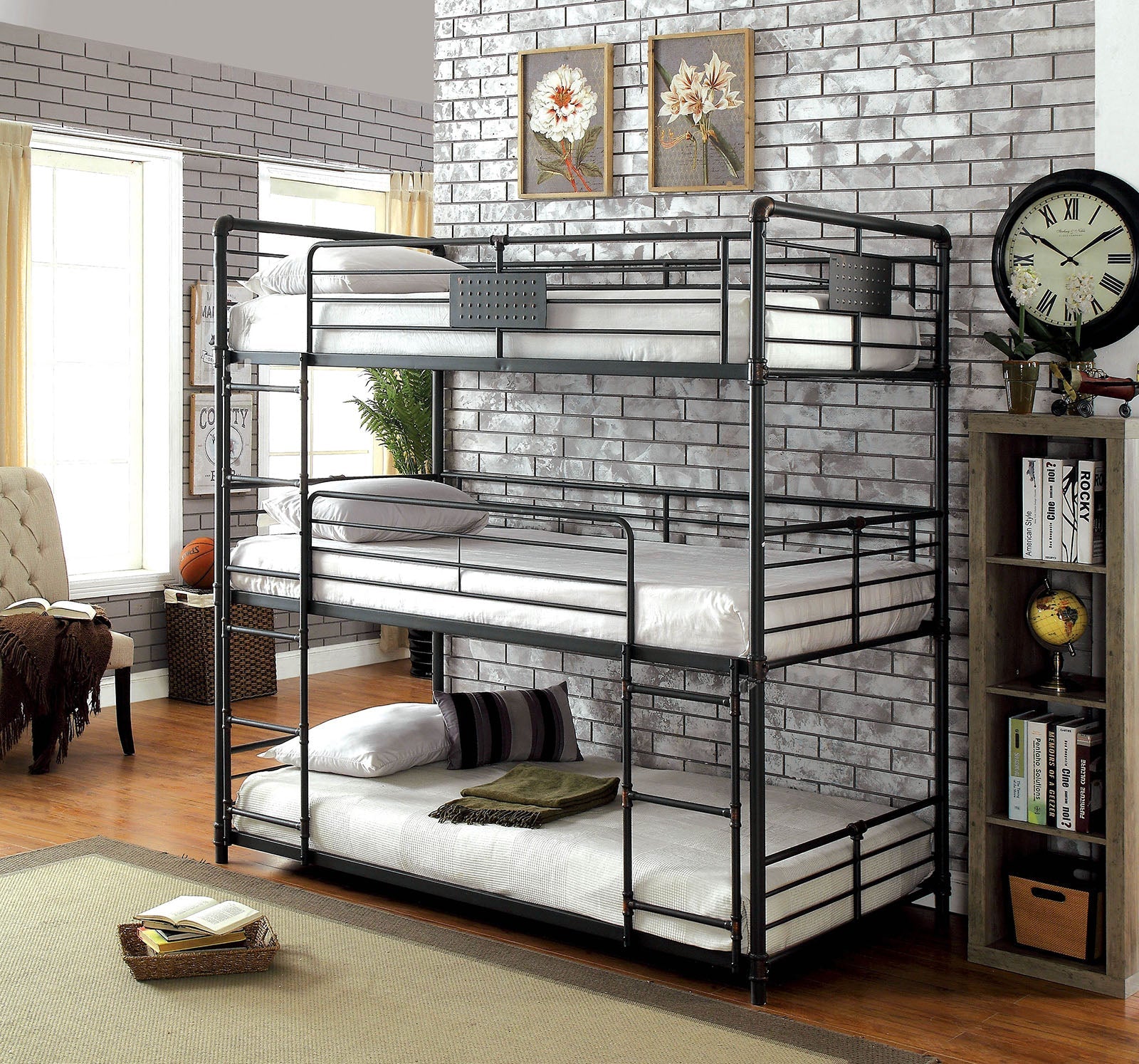 Olga I Antique Black Twin/Twin/Twin Bunk Bed - ATL FURNITURE