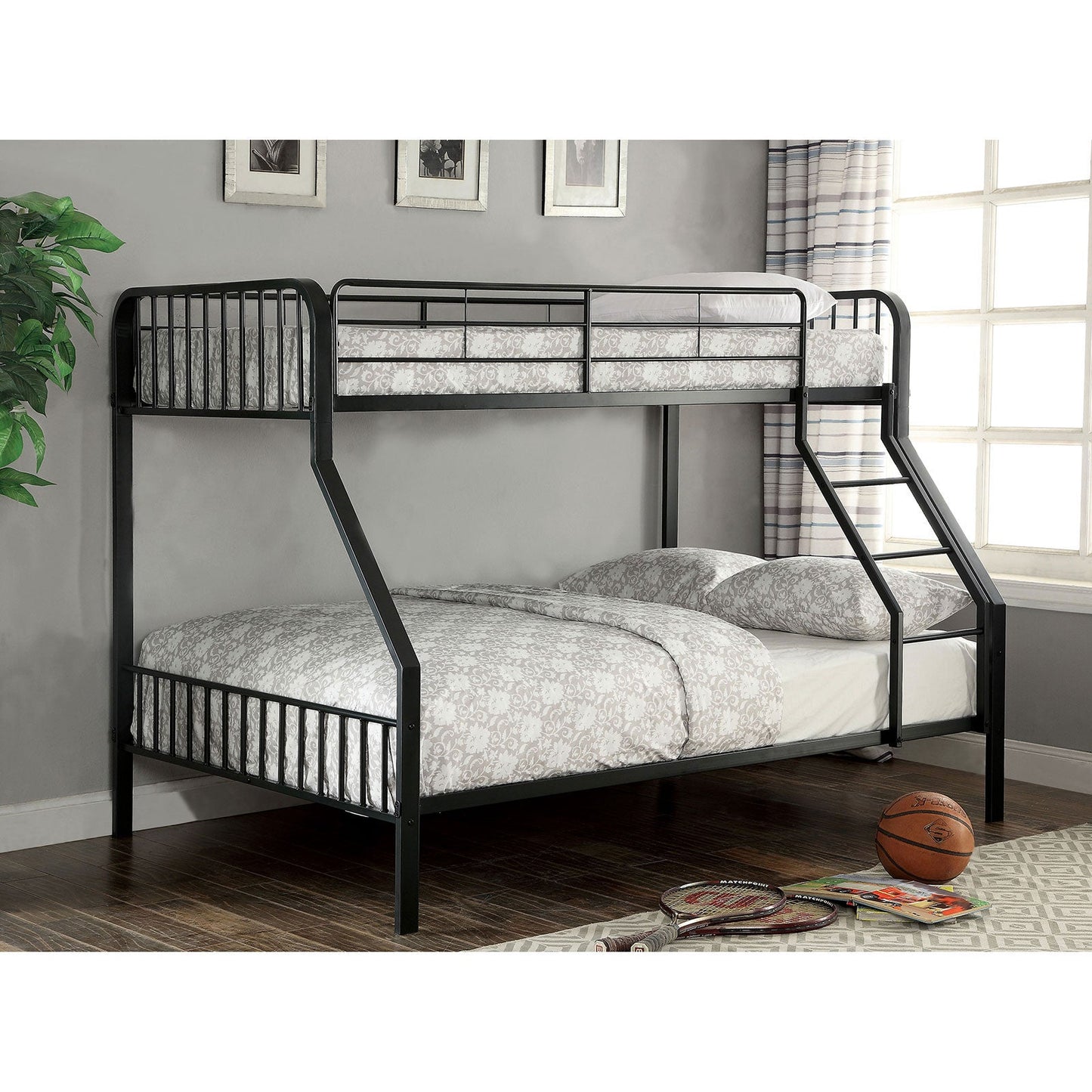 CLEMENT Black Metal Twin/Full Bunk Bed - ATL FURNITURE