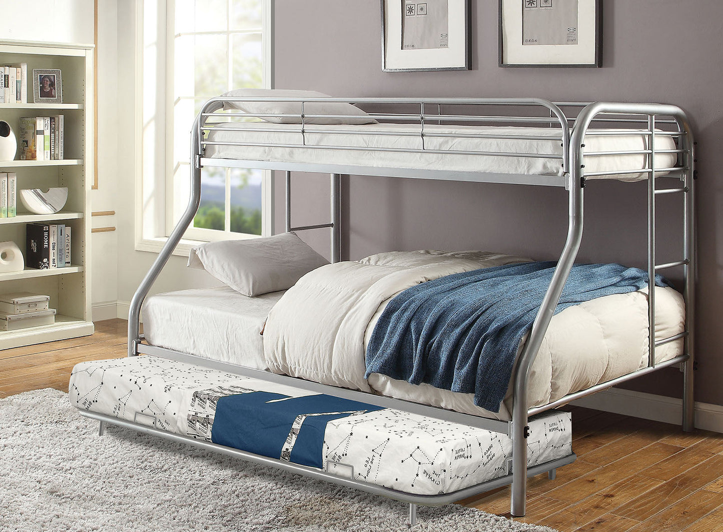 Opal Silver Twin/Full Bunk Bed - ATL FURNITURE