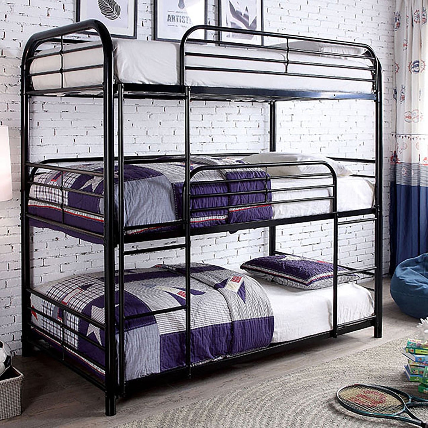 Opal Ii Black Twin Triple Decker Bed - ATL FURNITURE