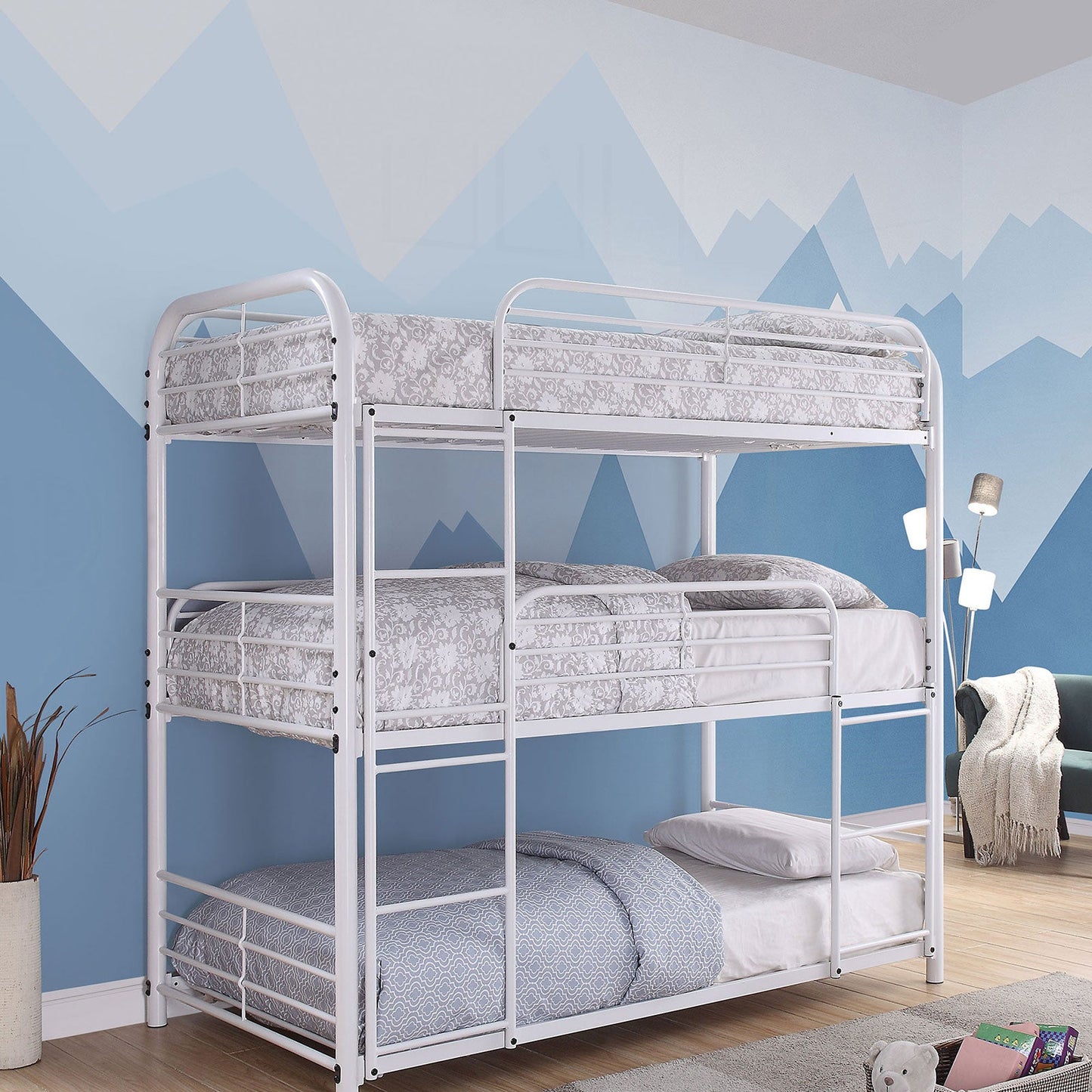 Opal Ii White Twin Triple Decker Bed - ATL FURNITURE