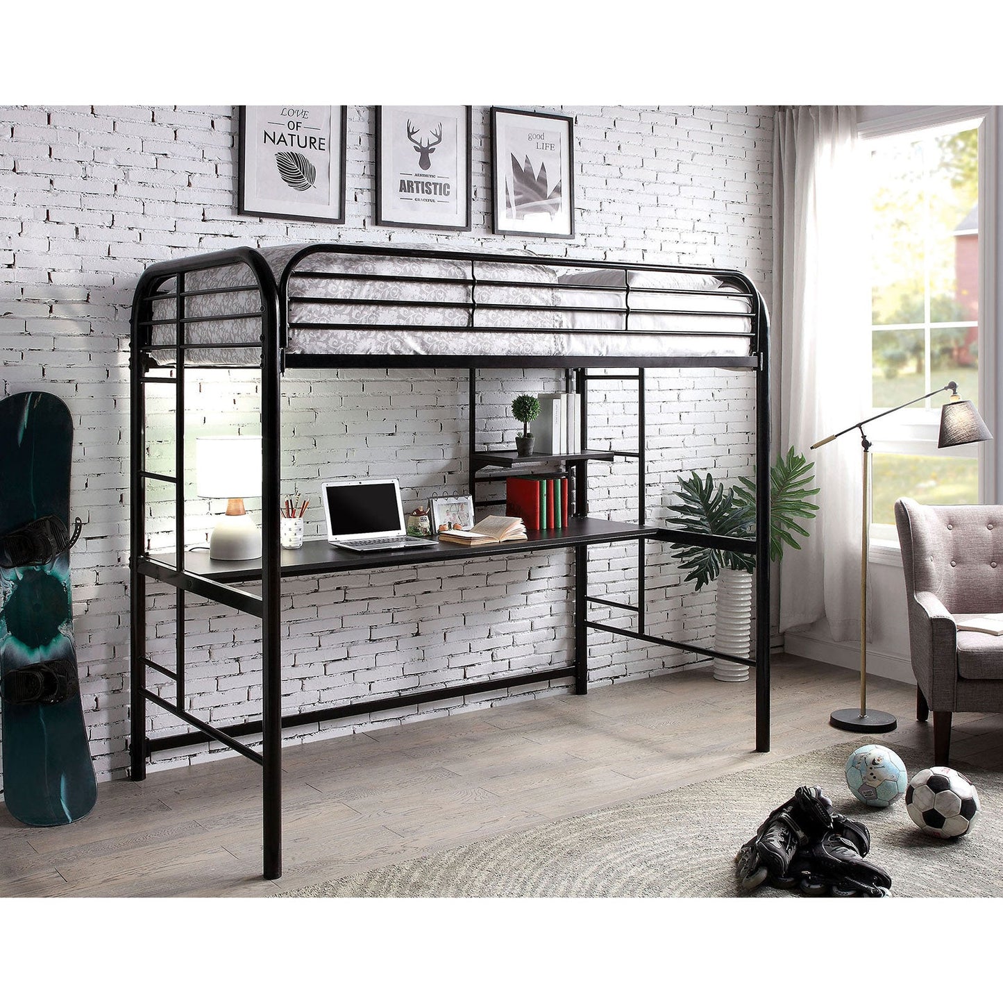 Opal Iii Black Twin Loft Bed - ATL FURNITURE