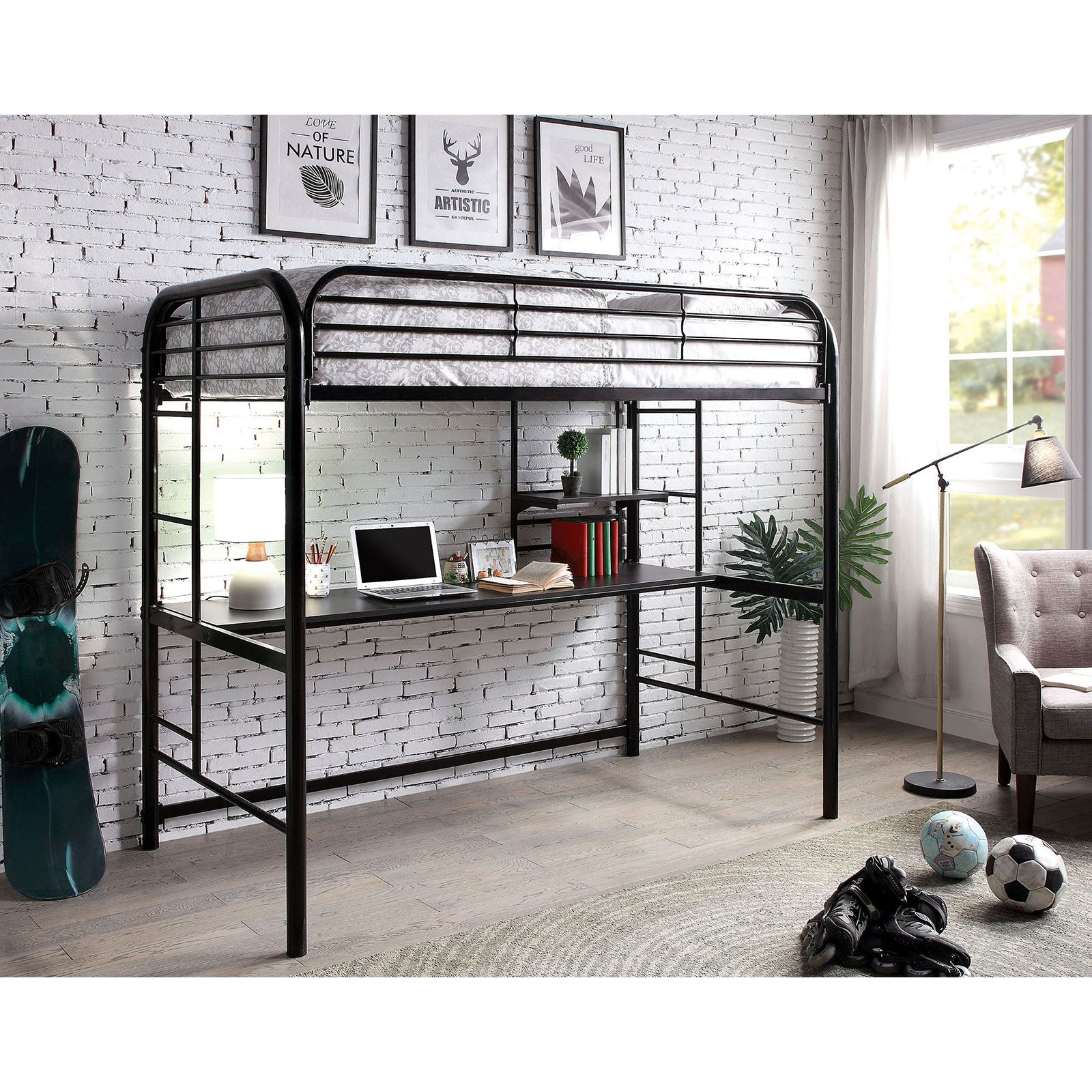 Opal Iii Black Twin Loft Bed - ATL FURNITURE