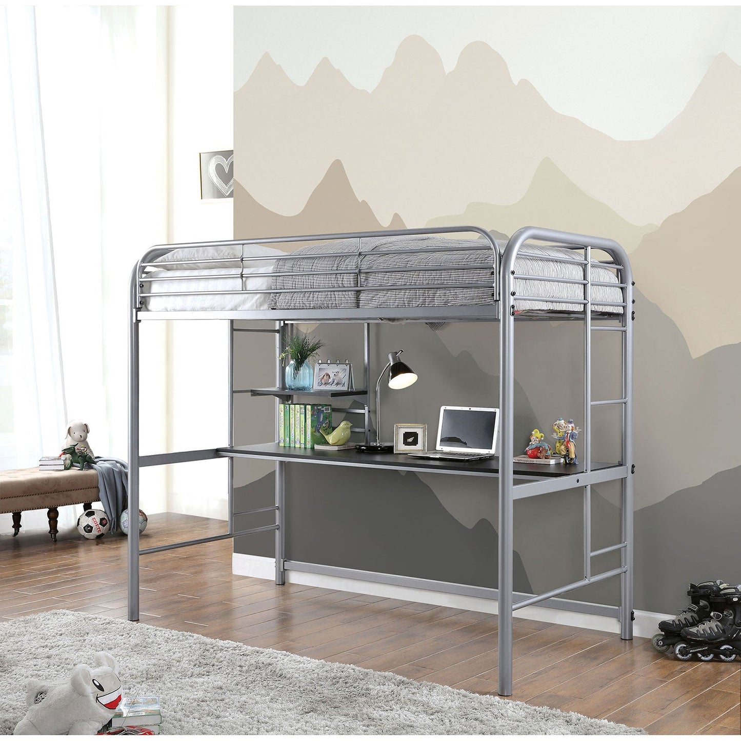 Opal Iii Silver Twin Loft Bed - ATL FURNITURE