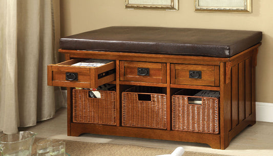 Hobart Antique Oak 42" Storage Bench - ATL FURNITURE