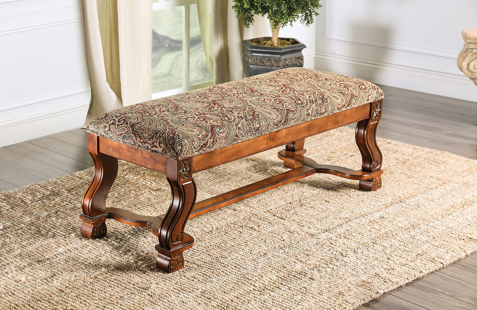 Vale Royal Antique Oak/Pattern Bench - ATL FURNITURE