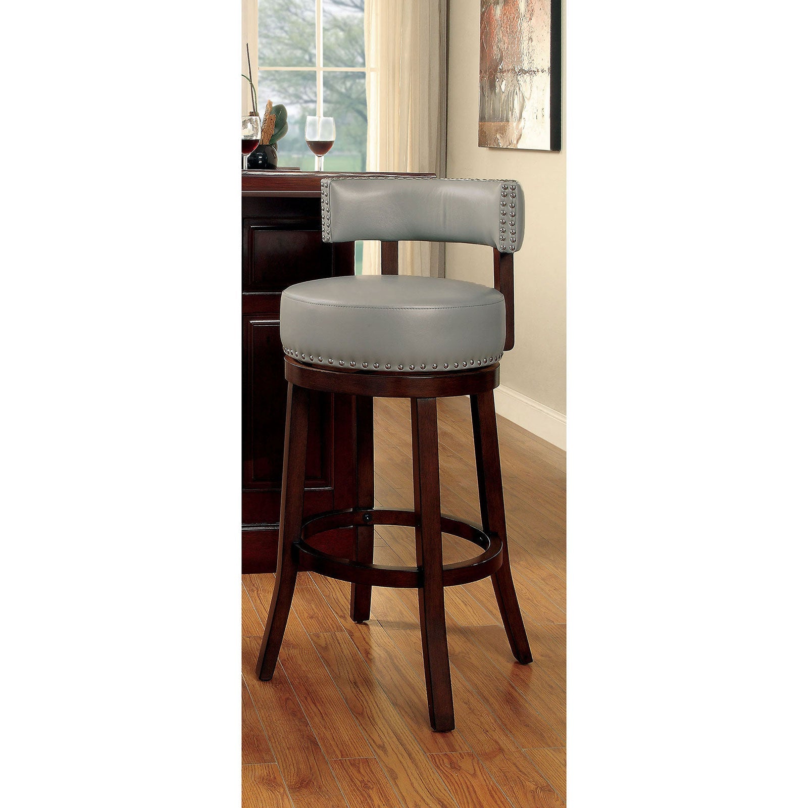 SHIRLEY Dark Oak/Gray 24" Bar Stool - ATL FURNITURE