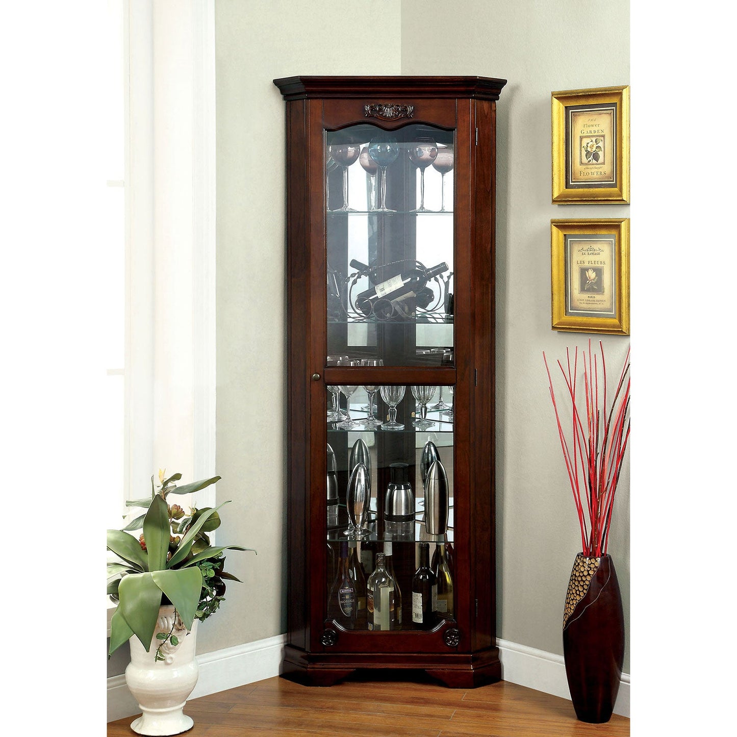 ORTLEY Walnut Curio - ATL FURNITURE