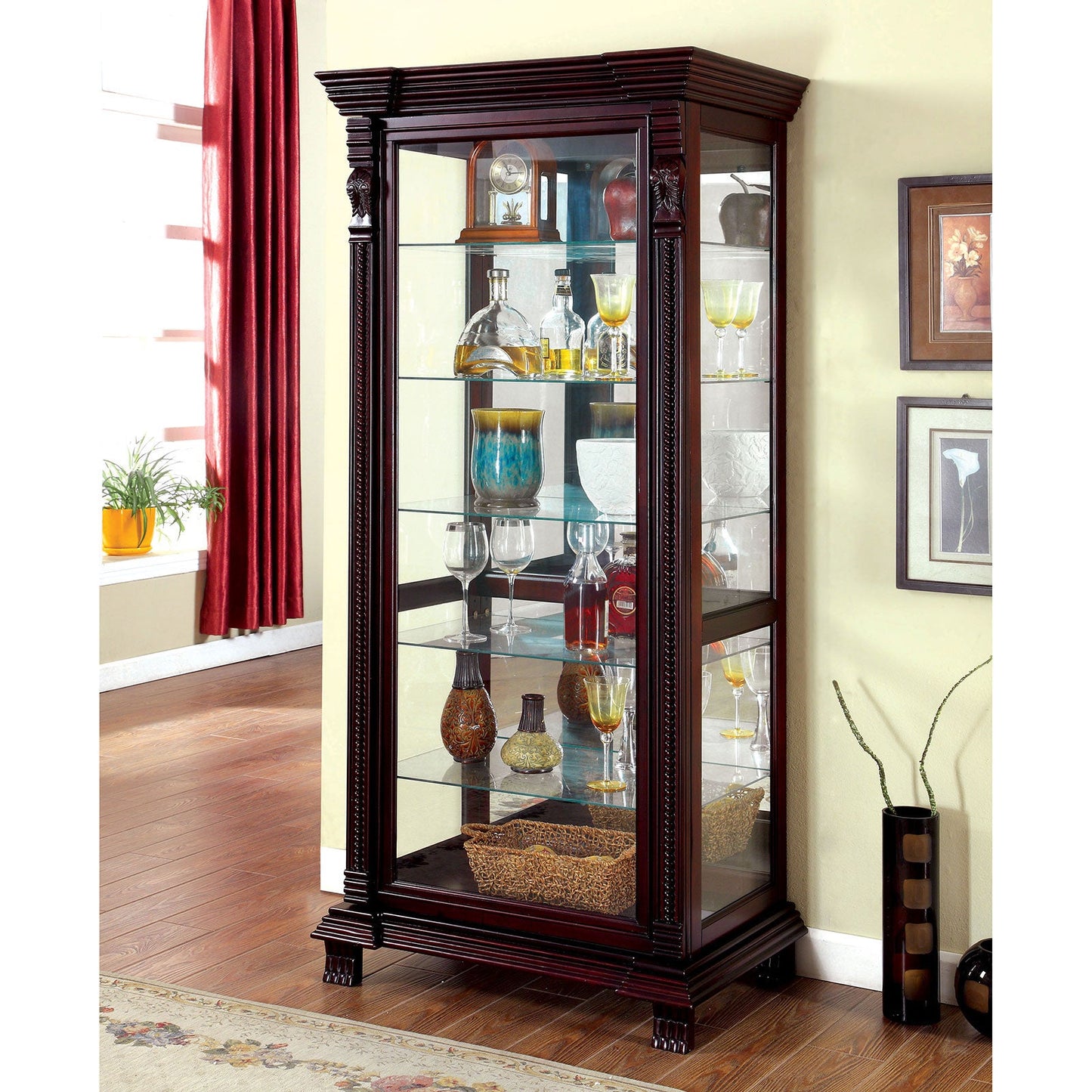 TULARE Dark Cherry Curio - ATL FURNITURE