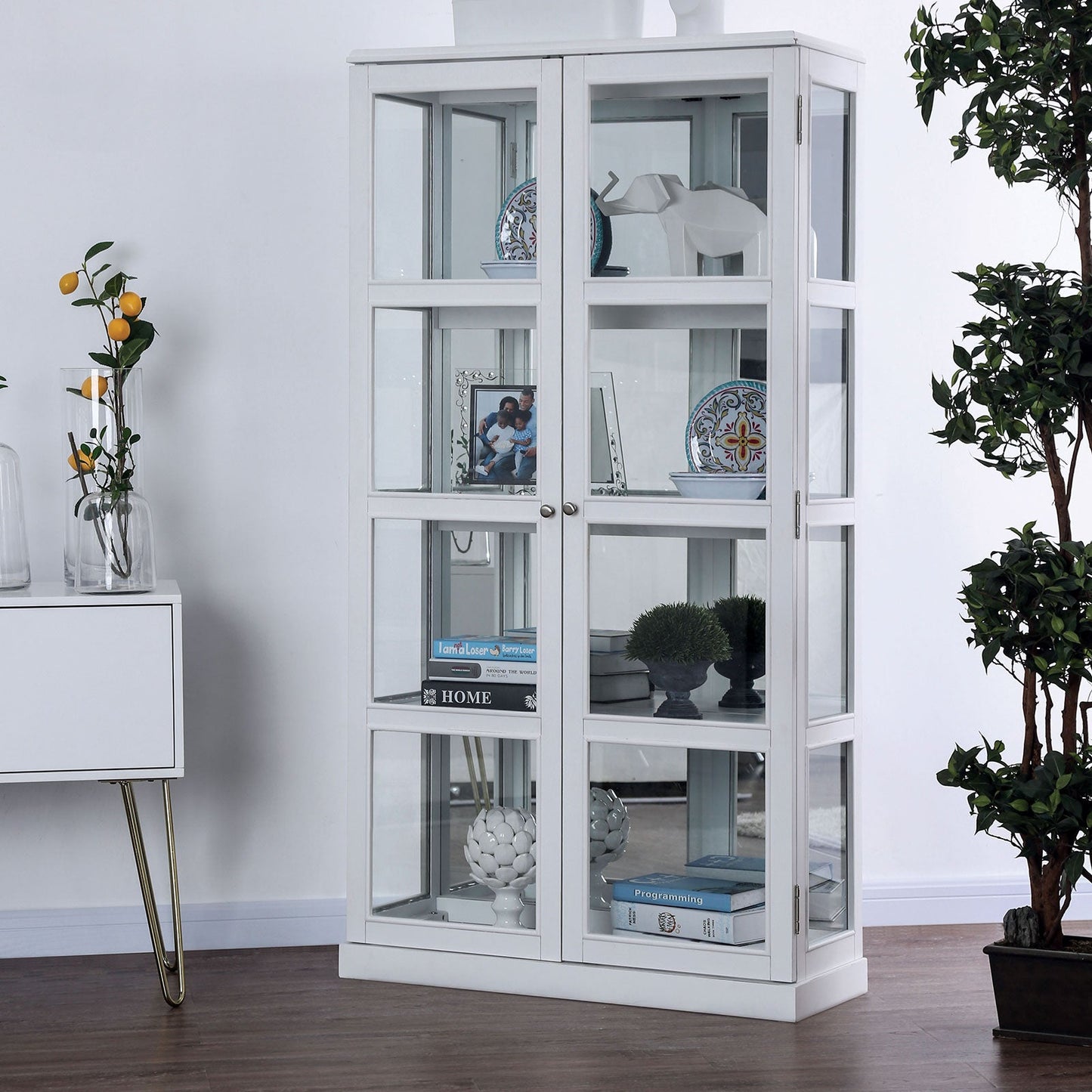 Vilas White Curio Cabinet - ATL FURNITURE