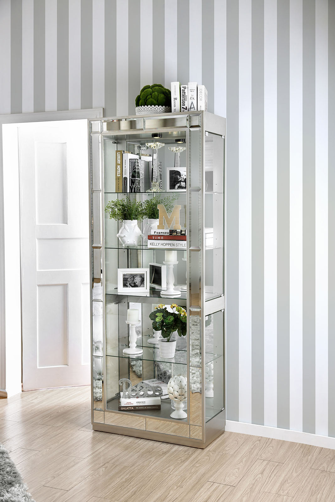 Carrollton Chrome Curio Cabinet - ATL FURNITURE