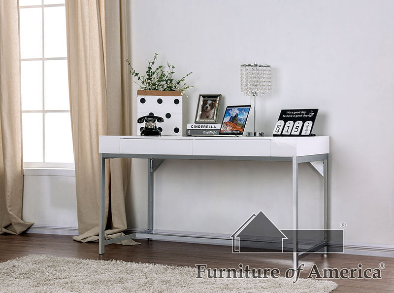 Loke White/Chrome Computer Desk - ATL FURNITURE