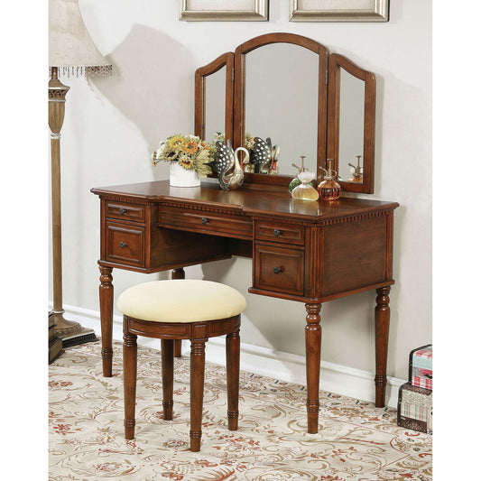 Natalia Brown Cherry Vanity w/ Stool - ATL FURNITURE