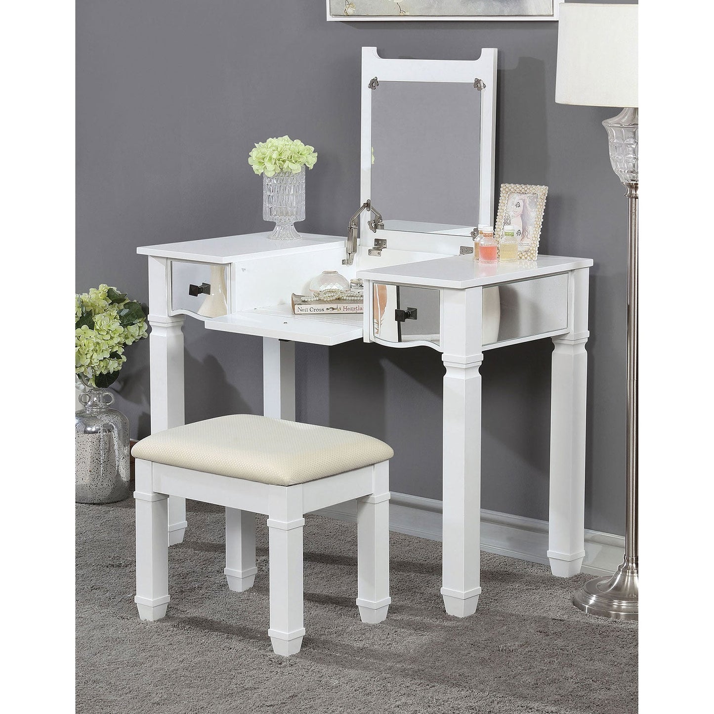 Jaylynn White Vanity w/ Stool - ATL FURNITURE