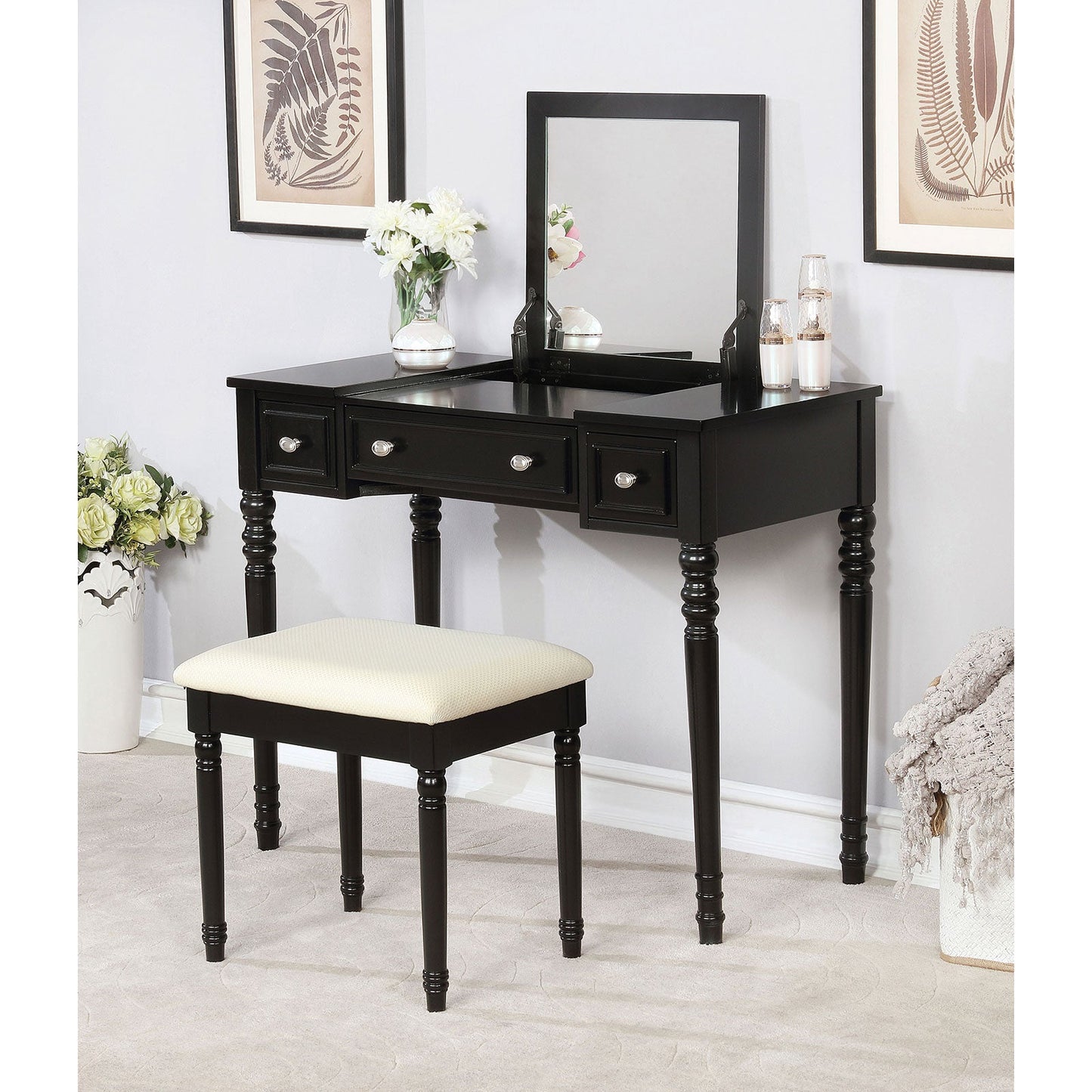 Baylee Black Vanity w/ Stool - ATL FURNITURE