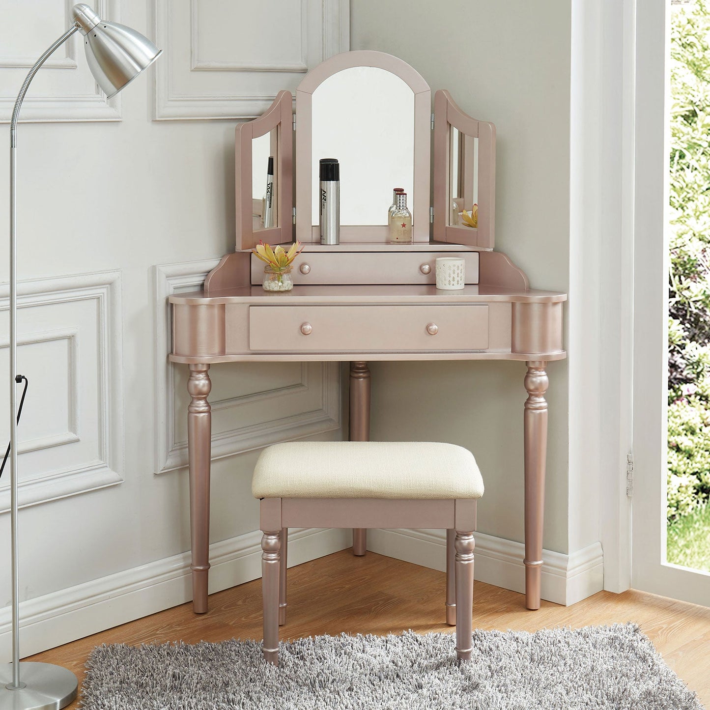 Kasey Rose Pink Vanity w/ Stool - ATL FURNITURE