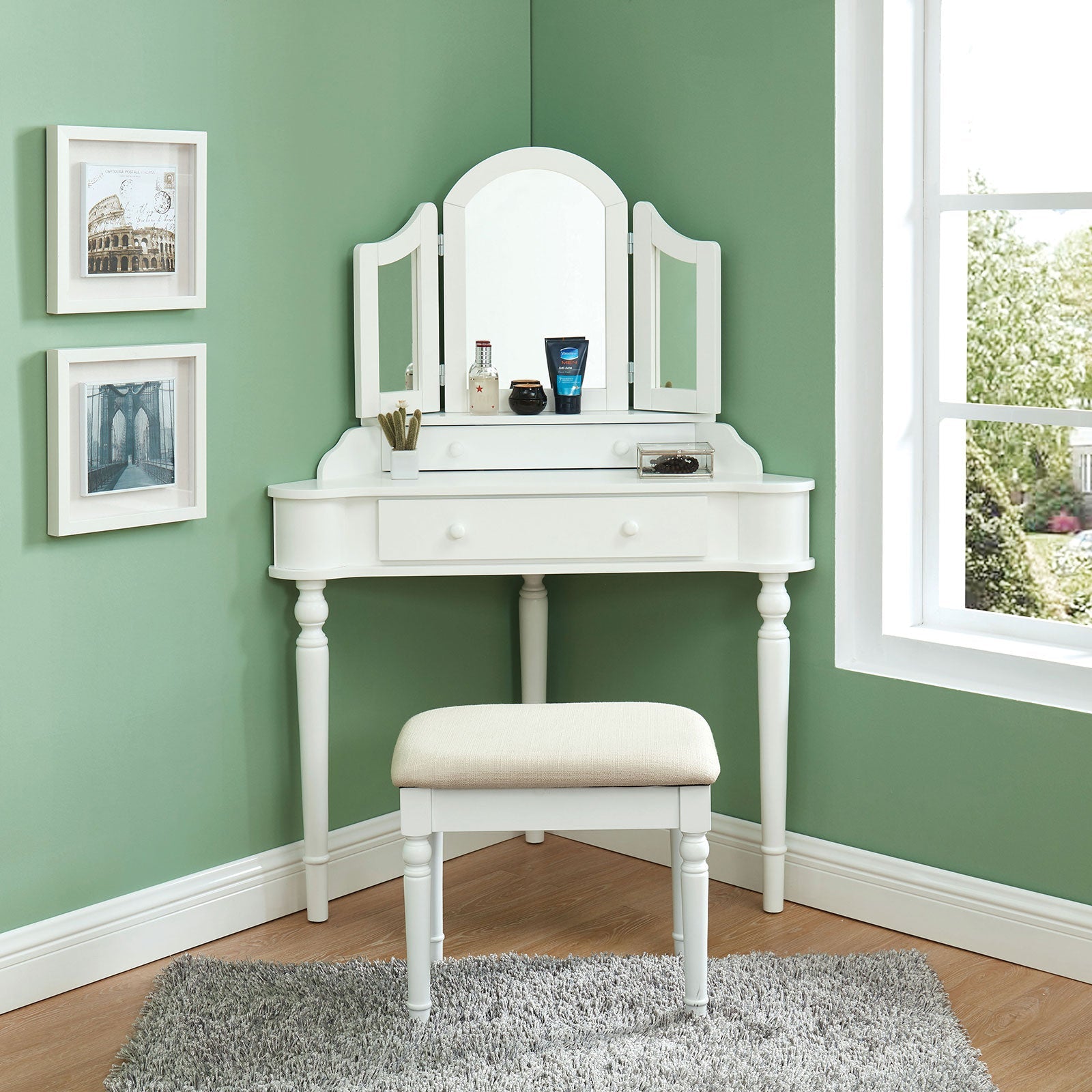 Kasey White Vanity w/ Stool - ATL FURNITURE