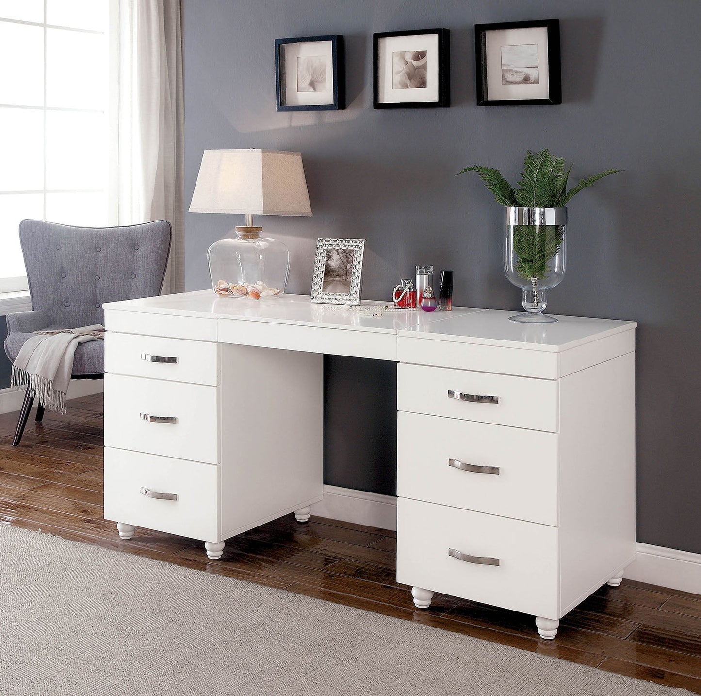 Verviers White Vanity Desk - ATL FURNITURE