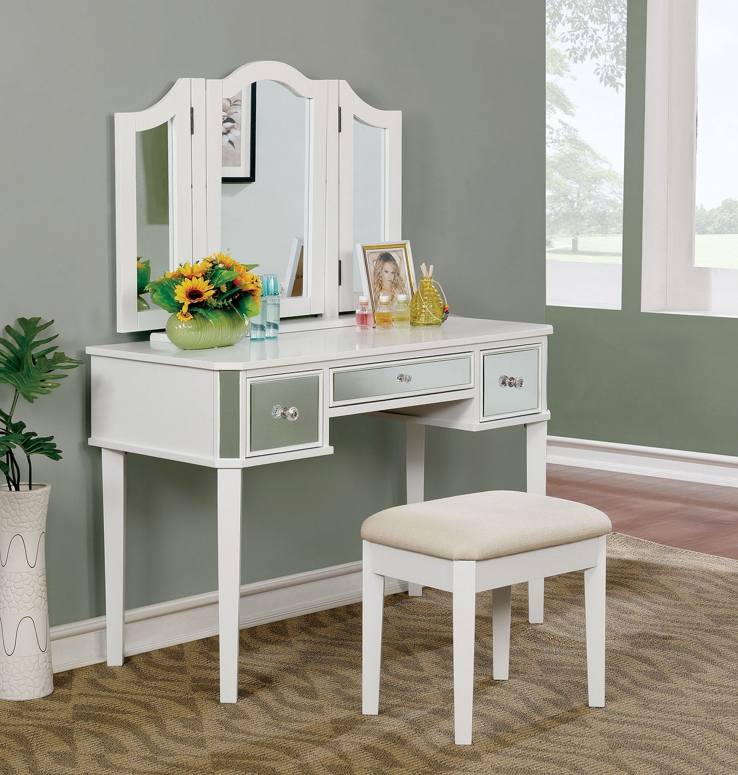 CLARISSE White Vanity w/ Stool - ATL FURNITURE