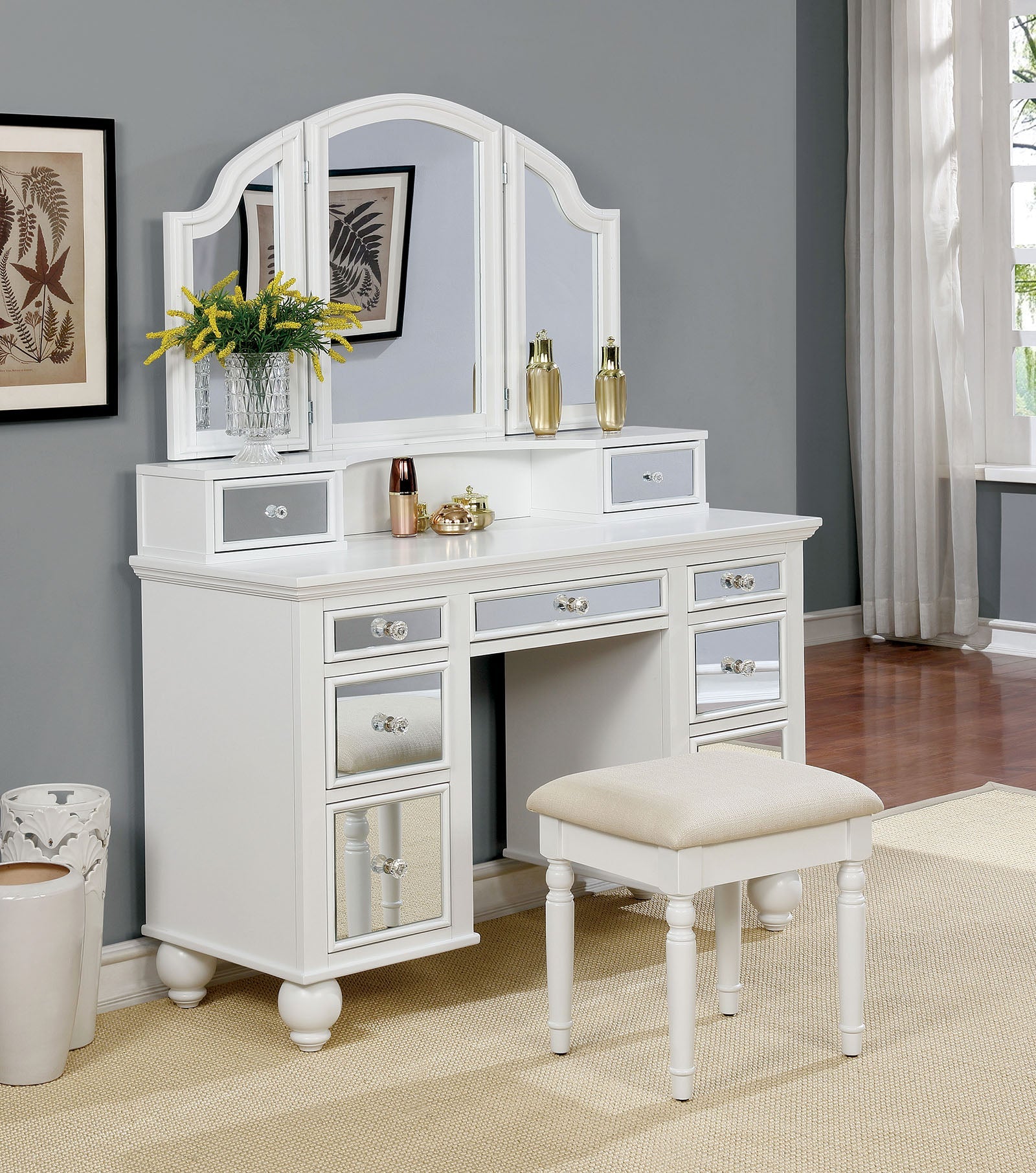 TRACY White Vanity w/ Stool - ATL FURNITURE