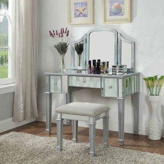 Cyndi Silver Vanity w/ Stool - ATL FURNITURE