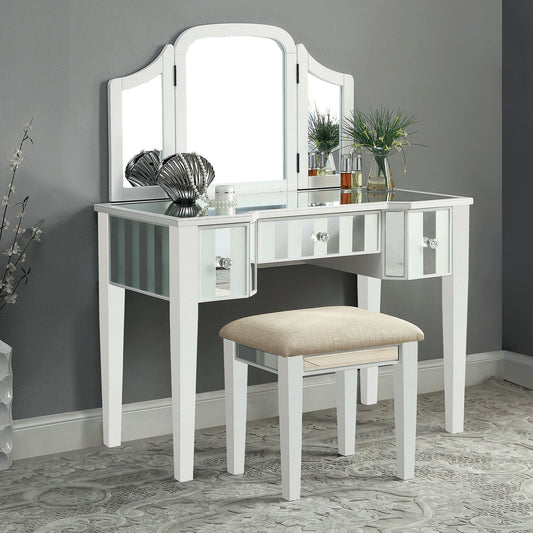 Cyndi White Vanity w/ Stool - ATL FURNITURE