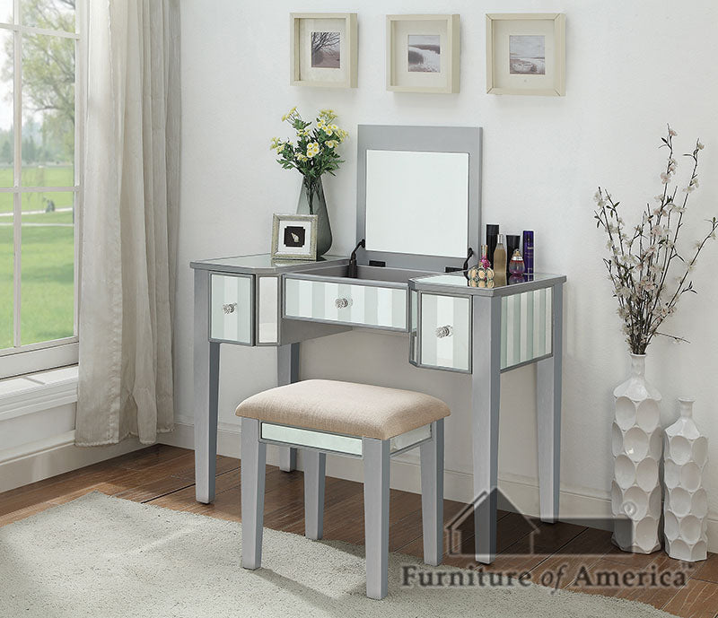 Joyce Silver Vanity w/ Stool - ATL FURNITURE