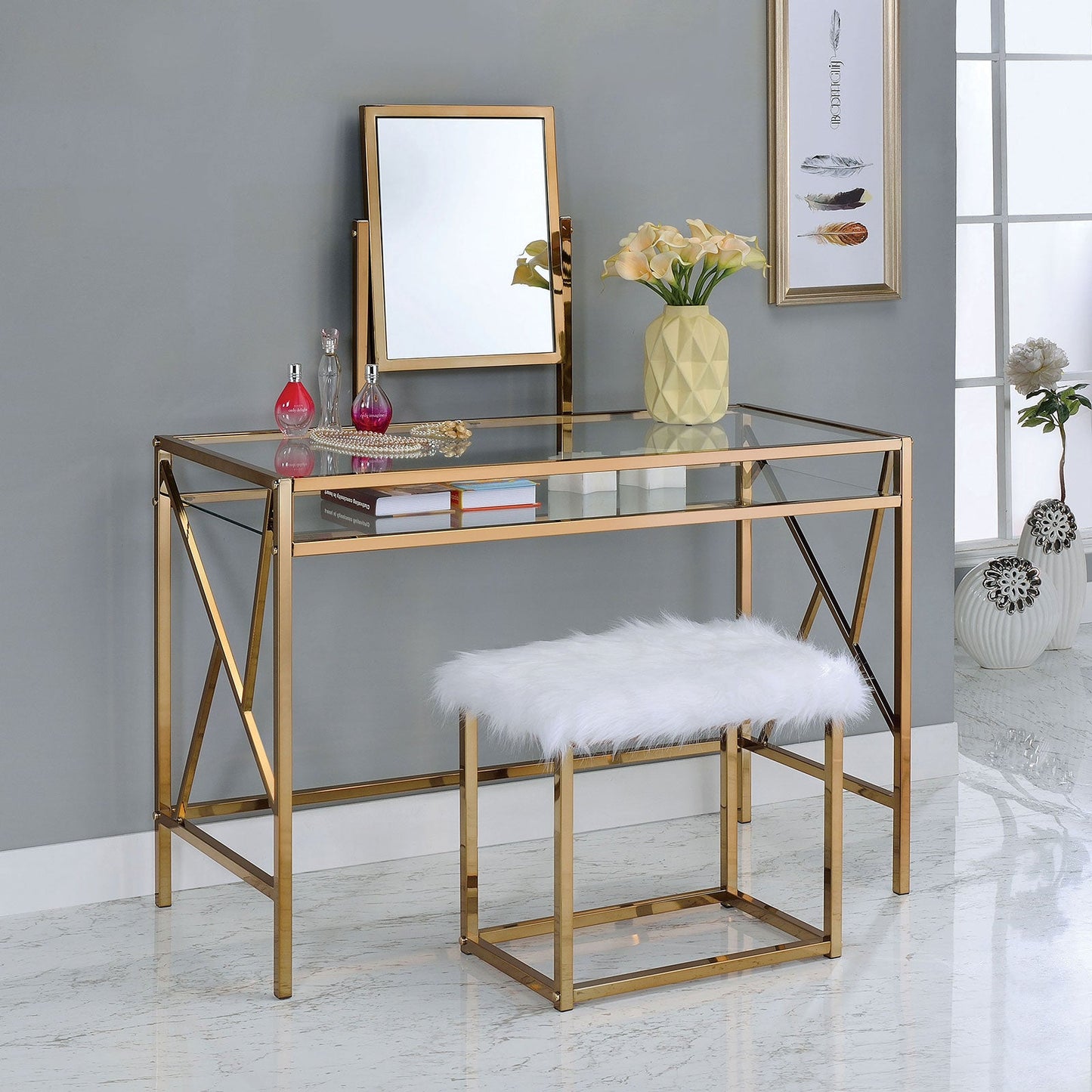 LISMORE Champagne Vanity w/ Stool - ATL FURNITURE