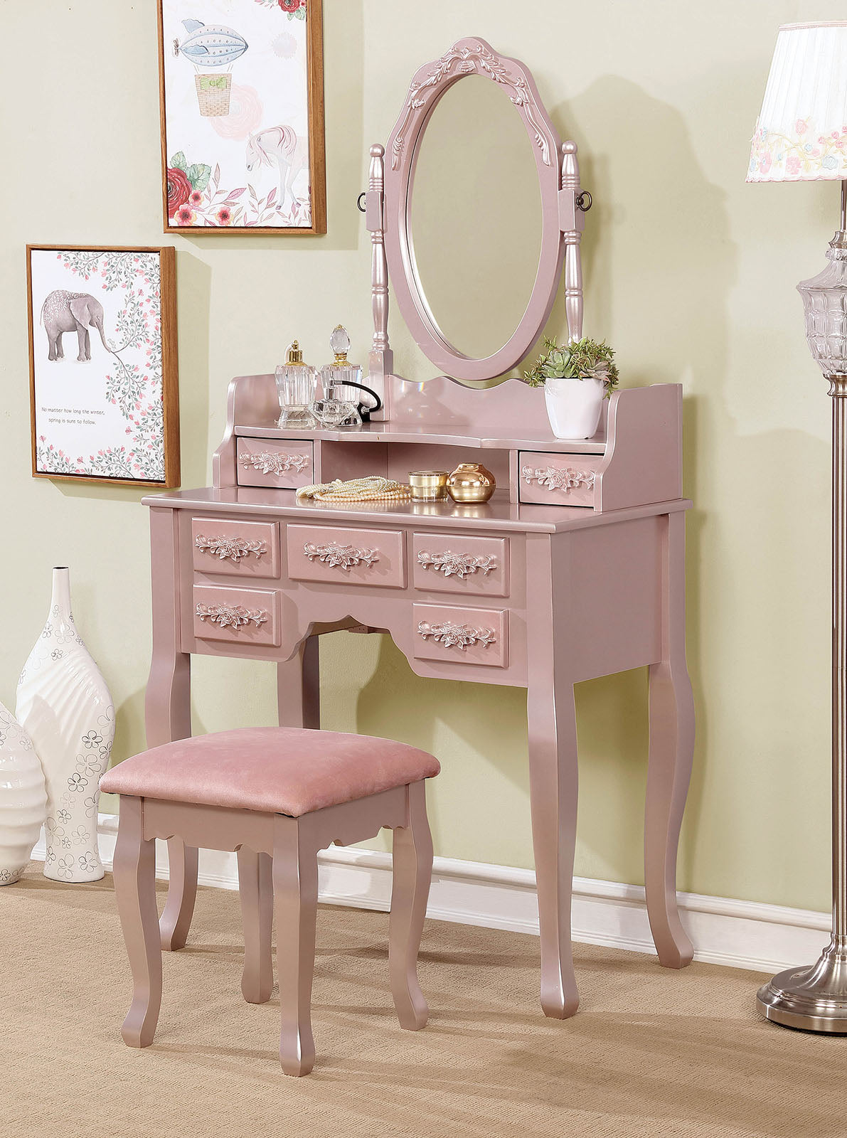 Harriet Rose Gold Vanity w/ Stool - ATL FURNITURE